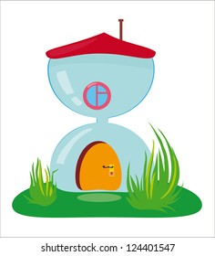 fairy-tale house among trees with walk path vector illustration