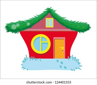 fairy-tale house among trees with walk path vector illustration