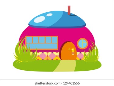 fairy-tale house among trees with walk path vector illustration