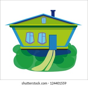 fairy-tale house among trees with walk path vector illustration