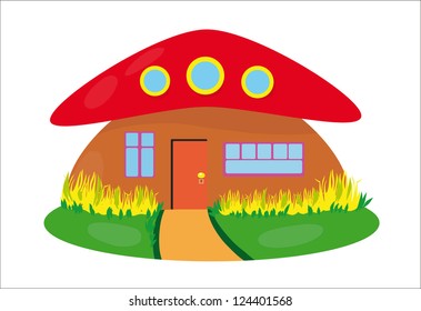 fairy-tale house among trees with walk path vector illustration