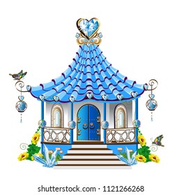 Fairytale house with blue crystals. Vector illustration.