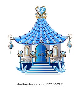 Fairytale house with blue crystals. Vector illustration.