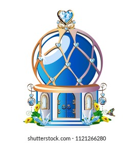 Fairytale house with blue crystals. Vector illustration.