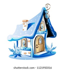 Fairytale house with blue crystals. Vector illustration.