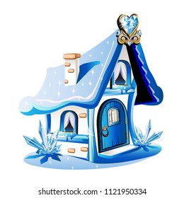 Fairytale house with blue crystals. Vector illustration.
