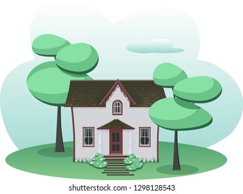 Fairy-tale house in bright colors. Vector drawing of a house.