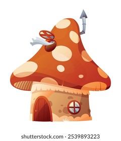 Fairytale house. Cartoon fairy house in form of mushroom. Vector illustration on white background