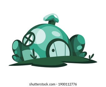 Fairytale house. Cartoon house in the shape of mushroom. Abstract building. Colorful illustration of housing for fairytale characters. Vector fantasy house on white background