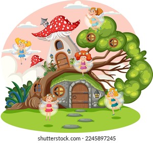 Fairytale house in cartoon style illustration