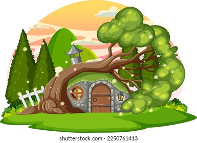 Fairytale house in cartoon style illustration