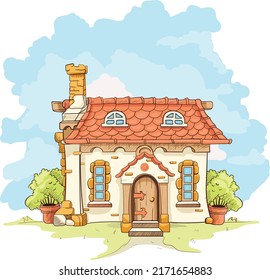 Fairytale house. Children's illustration. T-shirt print. Cover of a children's fairy tale.