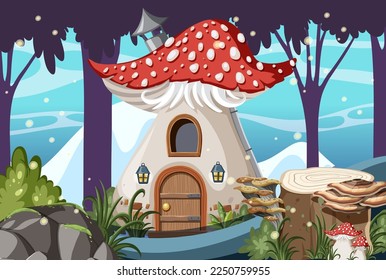 Fairytale house in forest scene illustration