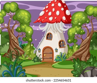 Fairytale house in forest scene illustration