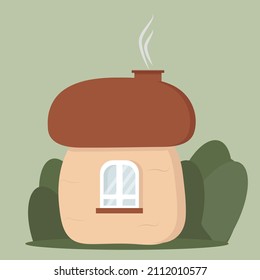 Fairy-tale house in the form of a mushroom on a green background.