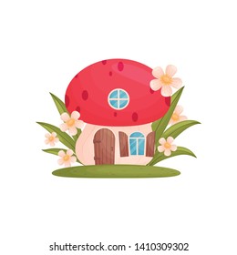 Fairy-tale house in the form of a mushroom. Vector illustration on white background.