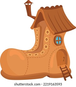 Fairytale house icon. Cartoon gnome boot building isolated on white background