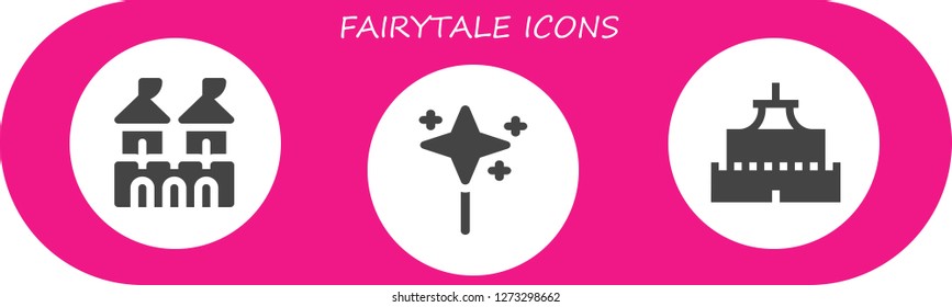  fairytale icon set. 3 filled fairytale icons. Simple modern icons about  - Fortress, Wand, Castle