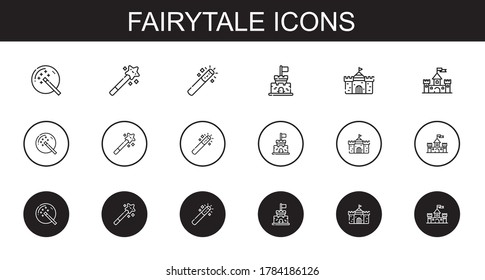 fairytale icons set. Collection of fairytale with magic wand, castle. Editable and scalable fairytale icons.