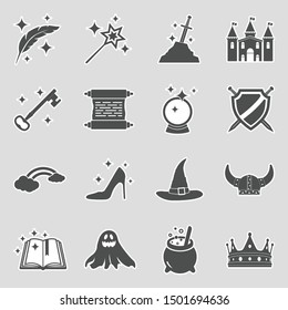 Fairytale Icons. Sticker Design. Vector Illustration.