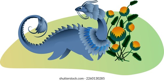 
Fairytale kind dragon with flowers. Vector illustration