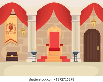 Fairytale king room landscape design, Fantasy magic and medieval theme Vector illustration