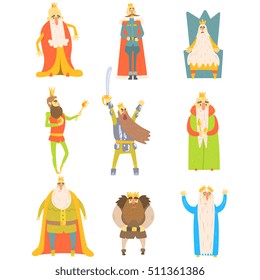 Fairy-Tale Kings Set Of Cartoon Fun Illustrations