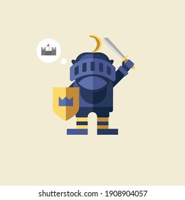 Fairytale Knight-Illustration, die mit Schwert beschützt Königreich in einem minimalistischen Stil 