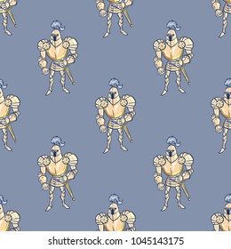 Fairytale knight seamless pattern. Cartoon style pattern design.