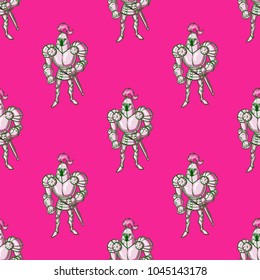 Fairytale knight seamless pattern. Cartoon style pattern design.