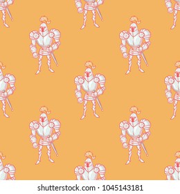Fairytale knight seamless pattern. Cartoon style pattern design.