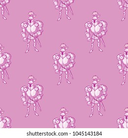 Fairytale knight seamless pattern. Cartoon style pattern design.