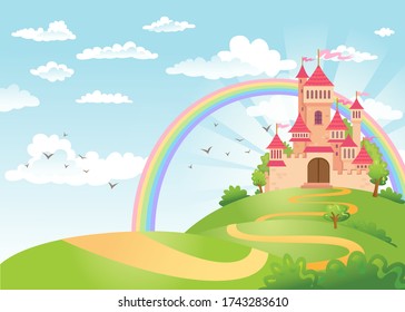 FairyTale landscape, the road leading to the princess castle. Vector illustration