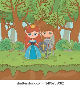 fairytale landscape scene with princess and warrior