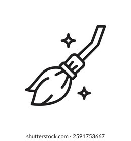 Fairytale Magic Broom Outline Icon Vector Illustration