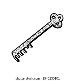 Fairytale Magic Door Key Or caskets. Hand drawing doodle illustration isolated on white background. Outline artwork for design Children's books, coloring book, print t shirt, cup. 
