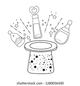 fairytale magic hat and potion bottle