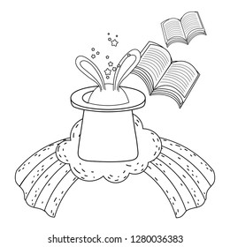 fairytale magic hat with rabbit ears and book