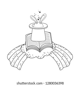 fairytale magic hat with rabbit ears and book
