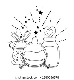 fairytale magic hat with rabbit ears and potion bottle