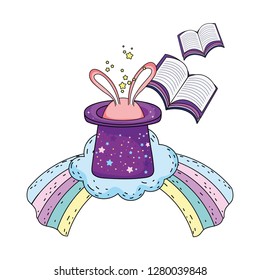 fairytale magic hat with rabbit ears and rainbow