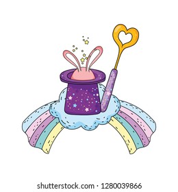fairytale magic hat with rabbit ears and wand