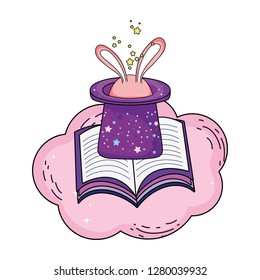 fairytale magic hat with rabbit ears and book