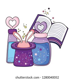 fairytale magic hat with rabbit ears and book