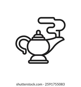 Fairytale Magic Lamp Outline Icon Vector Illustration