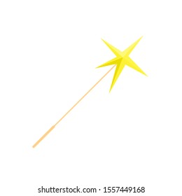 Fairytale magic wand flat icon with shining star in cartoon style isolated on white background. Art vector design element and illustration.