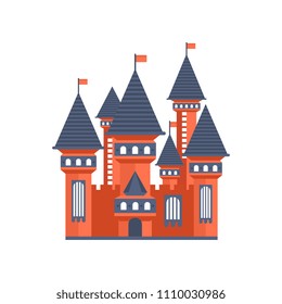 Fairytale medieval castle with flags vector Illustration on a white background
