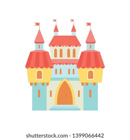 Fairytale Medieval Magic Castle Fortress, Colorful Fantasy Kingdom Cartoon Vector Illustration