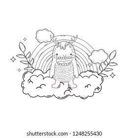 fairytale monster with clouds and rainbow