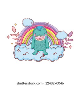 fairytale monster with clouds and rainbow